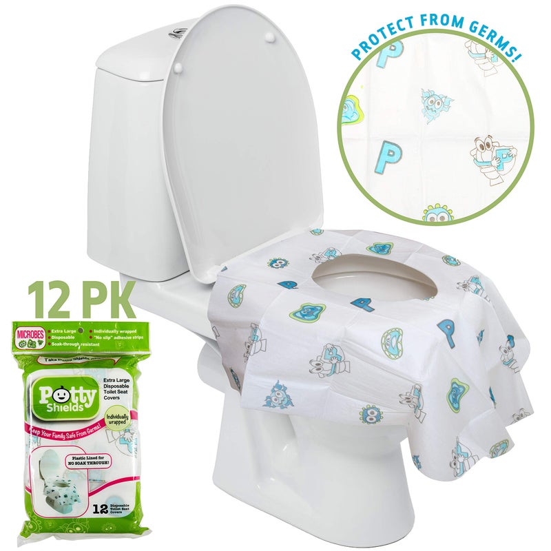 Potty Shields Toilet Seat Covers Disposable (12 Pack) - XL Waterproof Toilet Cover for Toddlers, Kids & Adults - Portable & Individually Wrapped for Travel, Potty Training, Vacations, Public Restrooms - Image 2